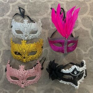 Masquerade Masks- 5 masks w black ribbon